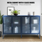 Stylish 4-Door Tempered Glass Cabinet w/4 Glass Doors Adjustable Shelf