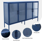 Stylish 4-Door Tempered Glass Cabinet w/4 Glass Doors Adjustable Shelf