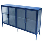 Stylish 4-Door Tempered Glass Cabinet w/4 Glass Doors Adjustable Shelf