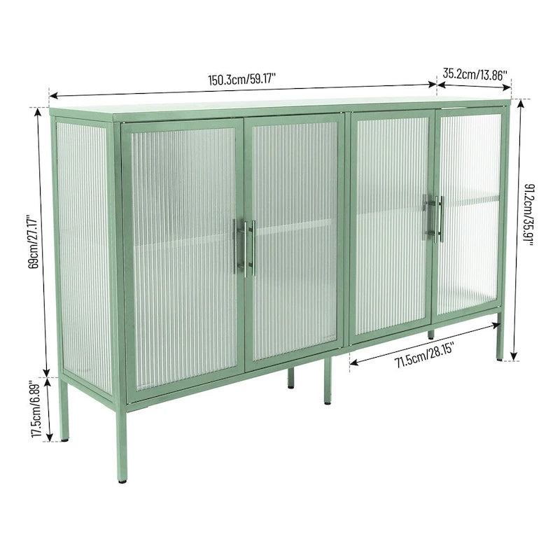 Stylish 4-Door Tempered Glass Cabinet w/4 Glass Doors Adjustable Shelf