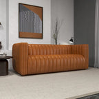 Rasam Mid Century Modern Luxury Tight Back Geniune Leather Couch in Cognac Tan