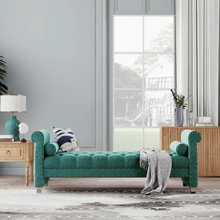 Haven Chesterfield Velvet Upholstered Bench 72 - 71.0 In. W X 28.0 In. H X 29.0 In. D