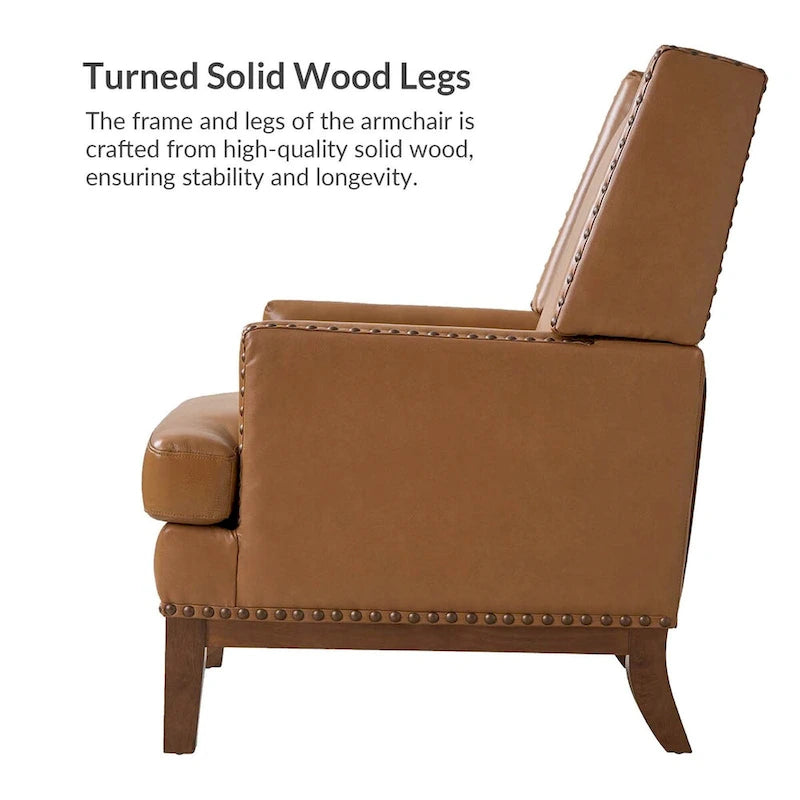 Lourdes Genuine Leather Armchair with Solid Wood Frame and Removable Seat Cushion,Set of 2 by HULALA HOME