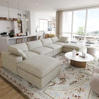 Large U-Shape Linen Reversible Modular Seating Component Sectional with 2 Ottoman