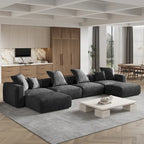 Large U-Shape Linen Reversible Modular Seating Component Sectional with 2 Ottoman