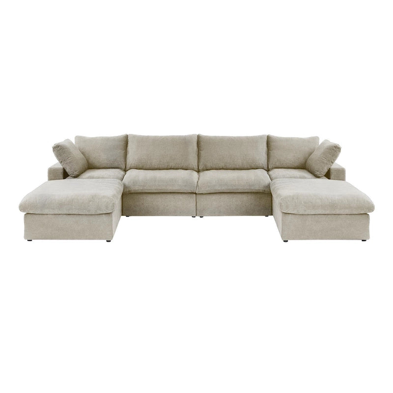 Large U-Shape Linen Reversible Modular Seating Component Sectional with 2 Ottoman