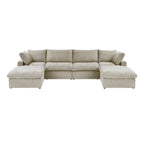 Large U-Shape Linen Reversible Modular Seating Component Sectional with 2 Ottoman