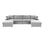 Large U-Shape Linen Reversible Modular Seating Component Sectional with 2 Ottoman
