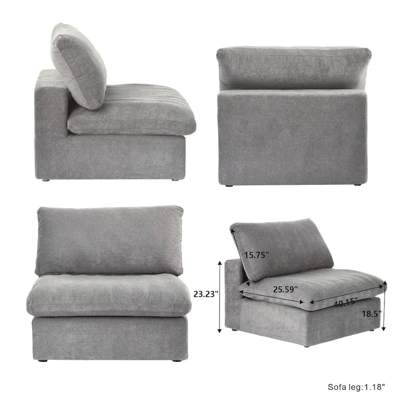 Large U-Shape Linen Reversible Modular Seating Component Sectional with 2 Ottoman