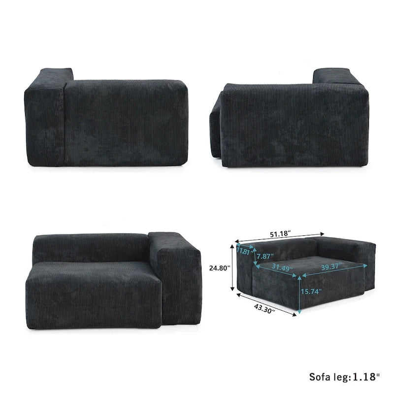 Large U-Shape Linen Reversible Modular Seating Component Sectional with 2 Ottoman