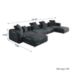 Large U-Shape Linen Reversible Modular Seating Component Sectional with 2 Ottoman