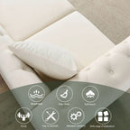 80 Chesterfield Sofa Beige Velvet for Living Room, 3 Seater Sofa Tufted Couch with Rolled Arms and Nailhead , two pillows