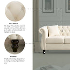 80 Chesterfield Sofa Beige Velvet for Living Room, 3 Seater Sofa Tufted Couch with Rolled Arms and Nailhead , two pillows