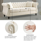 80 Chesterfield Sofa Beige Velvet for Living Room, 3 Seater Sofa Tufted Couch with Rolled Arms and Nailhead , two pillows