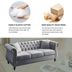 80 Chesterfield Sofa Beige Velvet for Living Room, 3 Seater Sofa Tufted Couch with Rolled Arms and Nailhead , two pillows