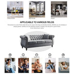80 Chesterfield Sofa Beige Velvet for Living Room, 3 Seater Sofa Tufted Couch with Rolled Arms and Nailhead , two pillows