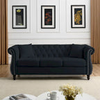 80 Chesterfield Sofa Beige Velvet for Living Room, 3 Seater Sofa Tufted Couch with Rolled Arms and Nailhead , two pillows
