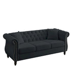 80 Chesterfield Sofa Beige Velvet for Living Room, 3 Seater Sofa Tufted Couch with Rolled Arms and Nailhead , two pillows