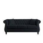80 Chesterfield Sofa Beige Velvet for Living Room, 3 Seater Sofa Tufted Couch with Rolled Arms and Nailhead , two pillows
