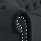 80 Chesterfield Sofa Beige Velvet for Living Room, 3 Seater Sofa Tufted Couch with Rolled Arms and Nailhead , two pillows