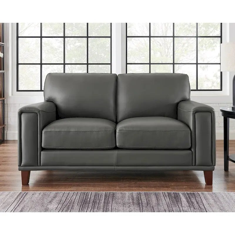 Hydeline Hayward Top Grain Leather Loveseat with Feather, Memory Foam and Springs