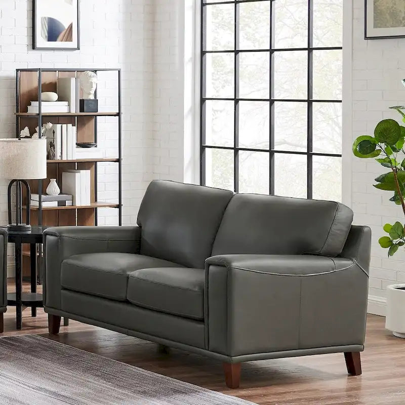 Hydeline Hayward Top Grain Leather Loveseat with Feather, Memory Foam and Springs