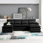 6-seat U-shaped Sectional Sofa, Sleeper Sectional with Waist Pillows for Living Room, Apartment