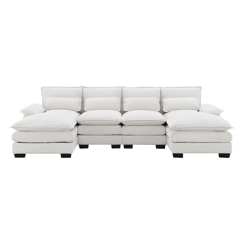 6-seat U-shaped Sectional Sofa, Sleeper Sectional with Waist Pillows for Living Room, Apartment