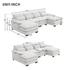 6-seat U-shaped Sectional Sofa, Sleeper Sectional with Waist Pillows for Living Room, Apartment