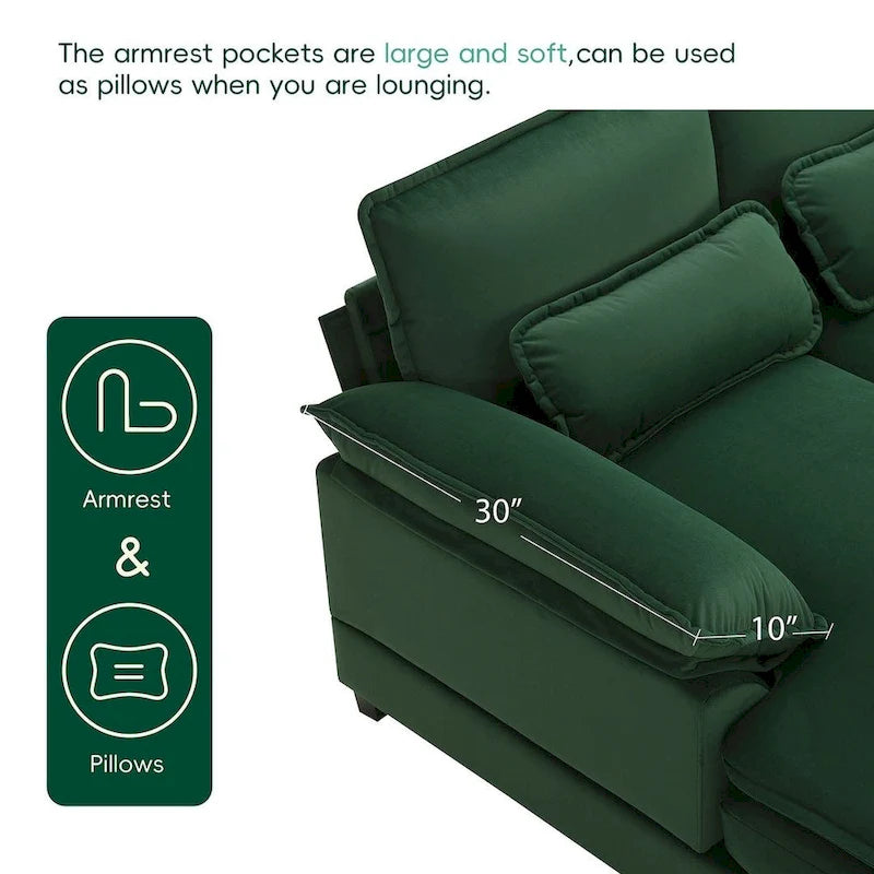 6-seat U-shaped Sectional Sofa, Sleeper Sectional with Waist Pillows for Living Room, Apartment