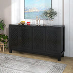 Large Storage Space Sideboard, 4 Door Buffet Cabinet with Pull Ring Handles for Living Room, Dining Room (Navy)