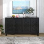 Large Storage Space Sideboard, 4 Door Buffet Cabinet with Pull Ring Handles for Living Room, Dining Room (Navy)