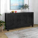 Large Storage Space Sideboard, 4 Door Buffet Cabinet with Pull Ring Handles for Living Room, Dining Room (Navy)