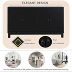 Large Storage Space Sideboard, 4 Door Buffet Cabinet with Pull Ring Handles for Living Room, Dining Room (Navy)