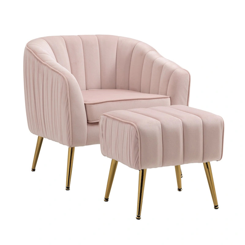 Modern Velvet Accent Chair with Ottoman for Living Room/Bedroom/Nail Salon