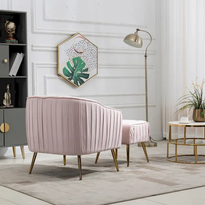 Modern Velvet Accent Chair with Ottoman for Living Room/Bedroom/Nail Salon
