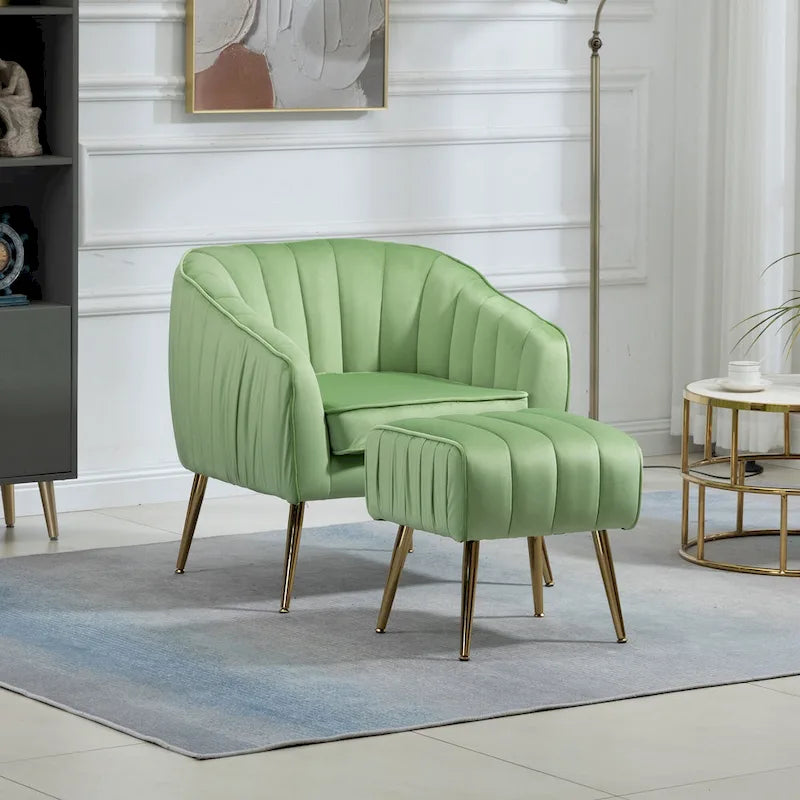 Modern Velvet Accent Chair with Ottoman for Living Room/Bedroom/Nail Salon
