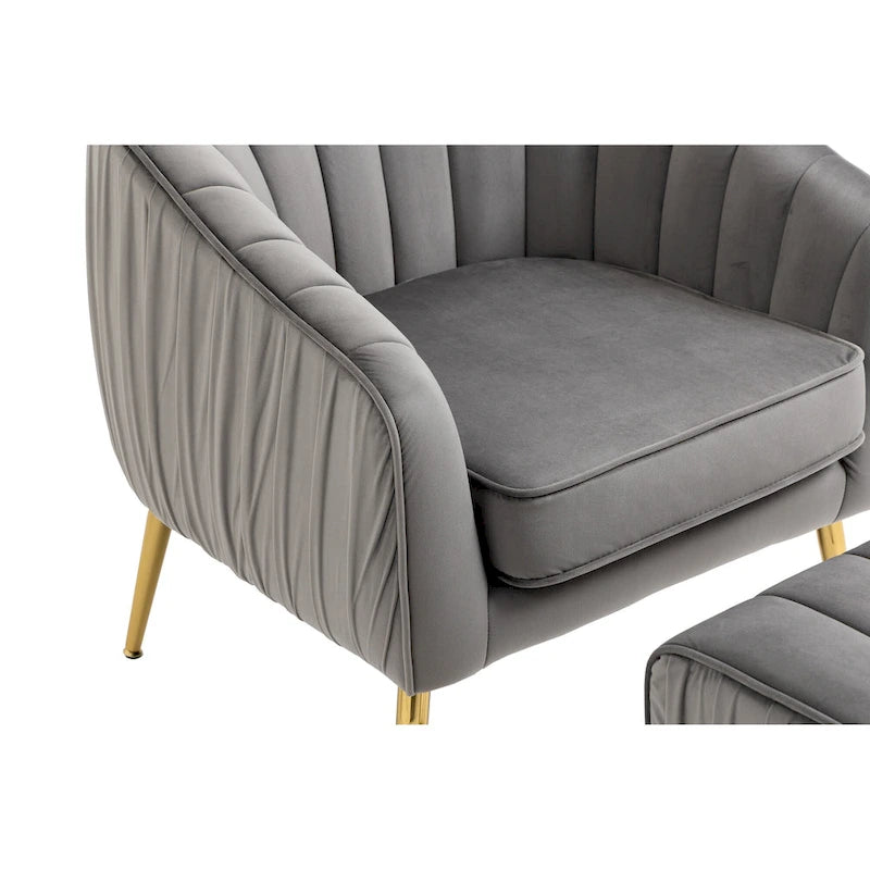 Modern Velvet Accent Chair with Ottoman for Living Room/Bedroom/Nail Salon