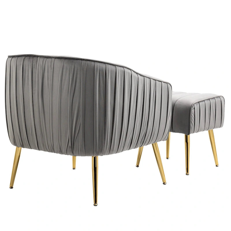 Modern Velvet Accent Chair with Ottoman for Living Room/Bedroom/Nail Salon