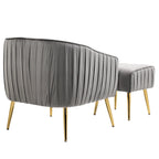Modern Velvet Accent Chair with Ottoman for Living Room/Bedroom/Nail Salon