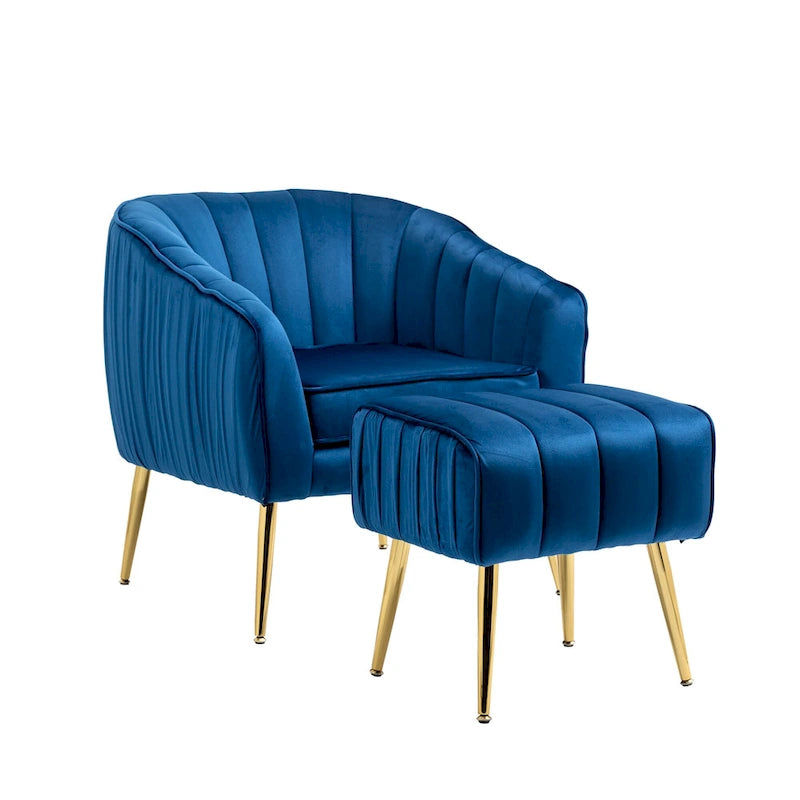 Modern Velvet Accent Chair with Ottoman for Living Room/Bedroom/Nail Salon