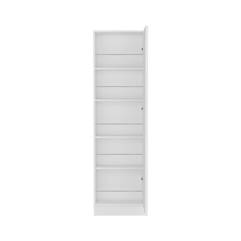Shoe Rack Chimg, Mirror, Five Interior Shelves, Single Door Cabinet, White Finish