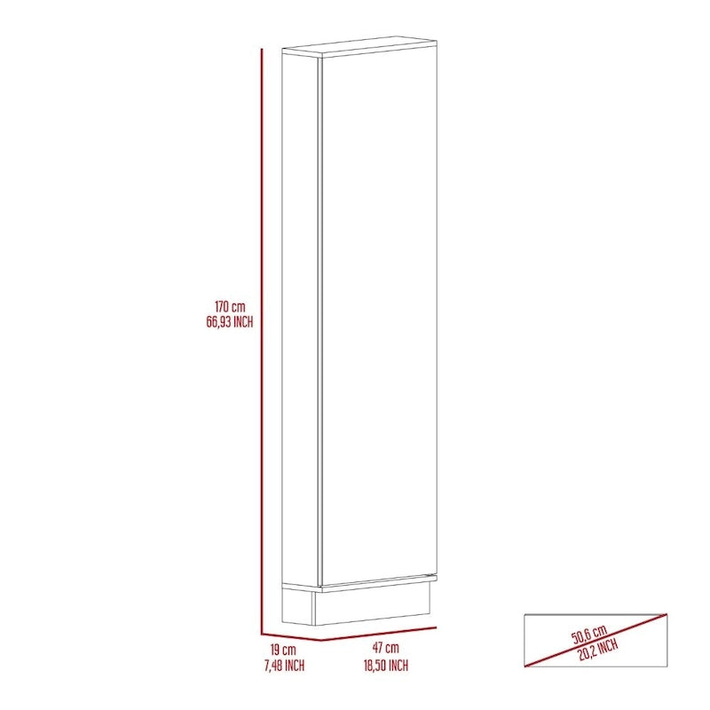 Shoe Rack Chimg, Mirror, Five Interior Shelves, Single Door Cabinet, White Finish