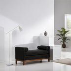 Elegant Upholstered Bench,Ottoman with Wood Legs & Bolster Pillows