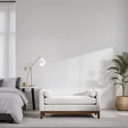 Elegant Upholstered Bench,Ottoman with Wood Legs & Bolster Pillows