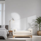 Elegant Upholstered Bench,Ottoman with Wood Legs & Bolster Pillows