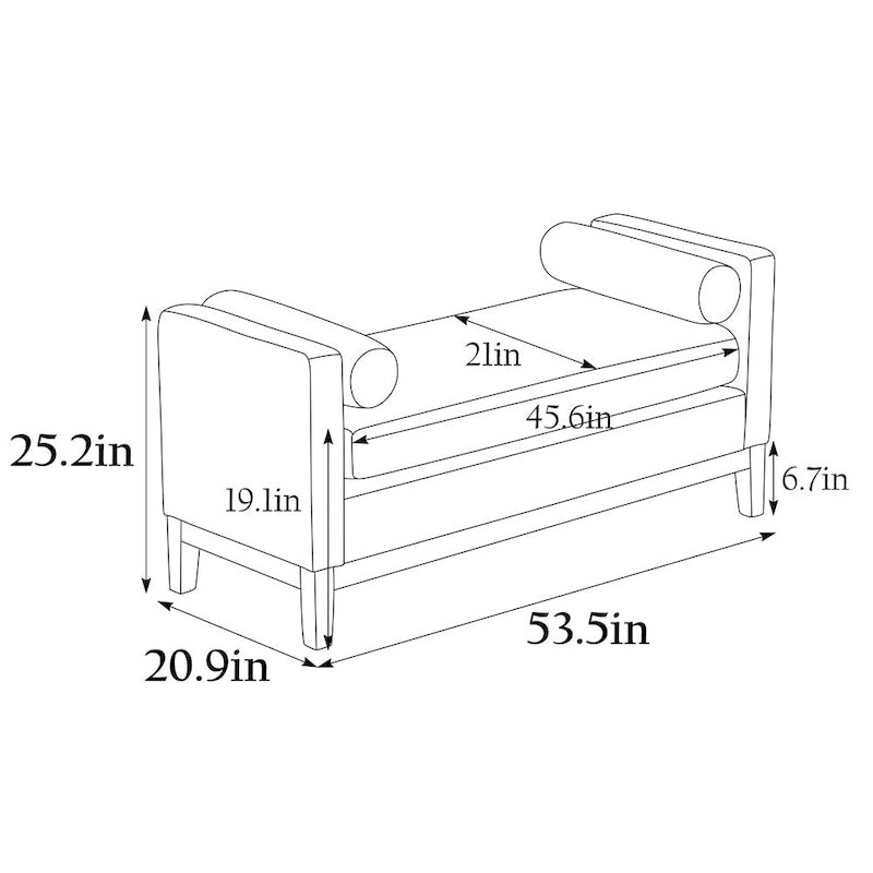 Elegant Upholstered Bench,Ottoman with Wood Legs & Bolster Pillows