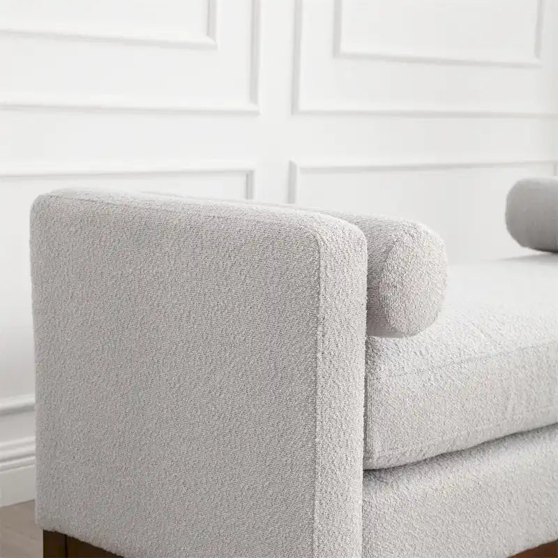 Elegant Upholstered Bench,Ottoman with Wood Legs & Bolster Pillows