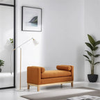 Elegant Upholstered Bench,Ottoman with Wood Legs & Bolster Pillows