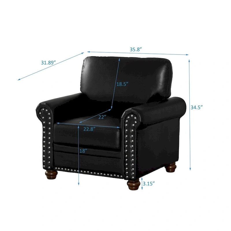 Living Room Sofa Single Seat Chair with Wood Leg Faux Leather